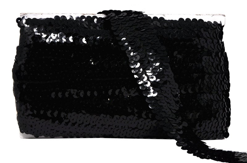 Mandala Crafts Elastic Sequin Ribbon Trim - 1.5 Inch Black Sequin Elastic Trim for Sewing Dress Headband - 10 Yards Fabric Metallic Stretch Sequins Band - Image 1